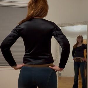 Fredrick’s of Hollywood shiny Chic Black Long Sleeve Women's Top